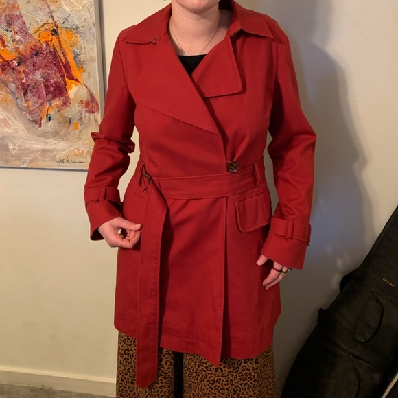 Perfect Condition Talbots Red Belted “Stretch” Trench Coat, Size 6 - Picture 1 of 4